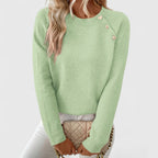 Miss | Trui Dames Ronde Hals Raglanmouw Parel Detail