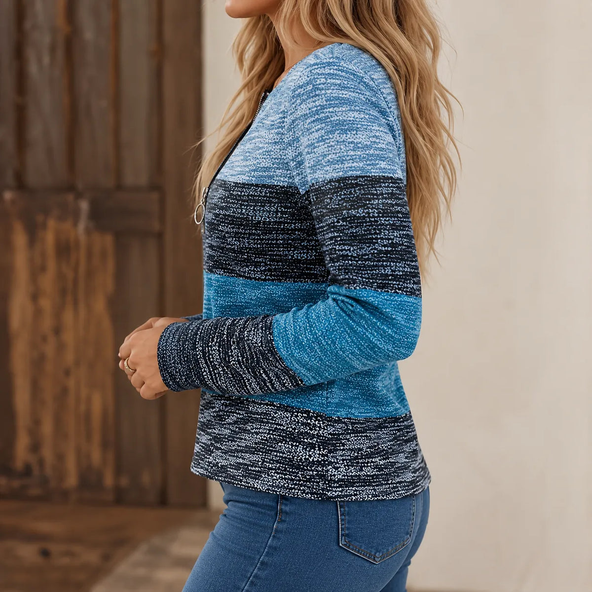 Miss | Top Dames Gestreept Lange Mouw Quarter-Zip Heuplang