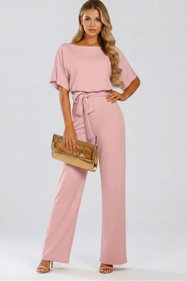 Miss | Jumpsuit Dames Wijde Pijpen Strikceintuur Korte Mouw