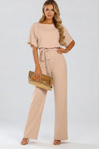 Miss | Jumpsuit Dames Wijde Pijpen Strikceintuur Korte Mouw