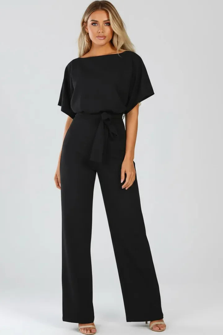 Miss | Jumpsuit Dames Wijde Pijpen Strikceintuur Korte Mouw