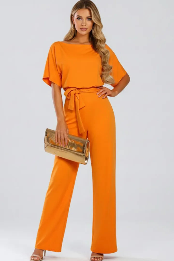 Miss | Jumpsuit Dames Wijde Pijpen Strikceintuur Korte Mouw