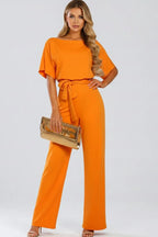 Miss | Jumpsuit Dames Wijde Pijpen Strikceintuur Korte Mouw