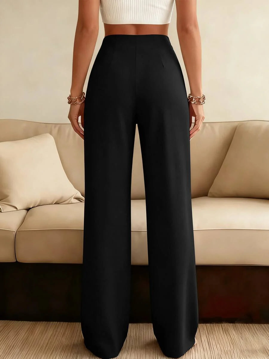 Miss | Broek Dames Hoge Taille Wijde Pijp Geplooide Voorkant