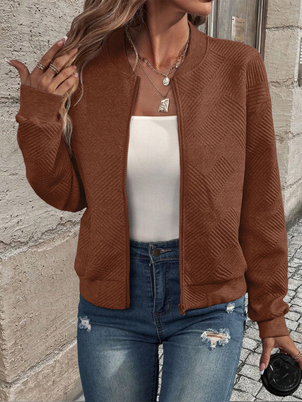Miss | Vest Dames Cropped Diamantstructuur Rits - Gebreid