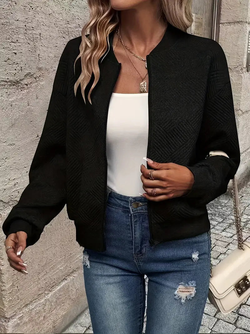 Miss | Vest Dames Cropped Diamantstructuur Rits - Gebreid