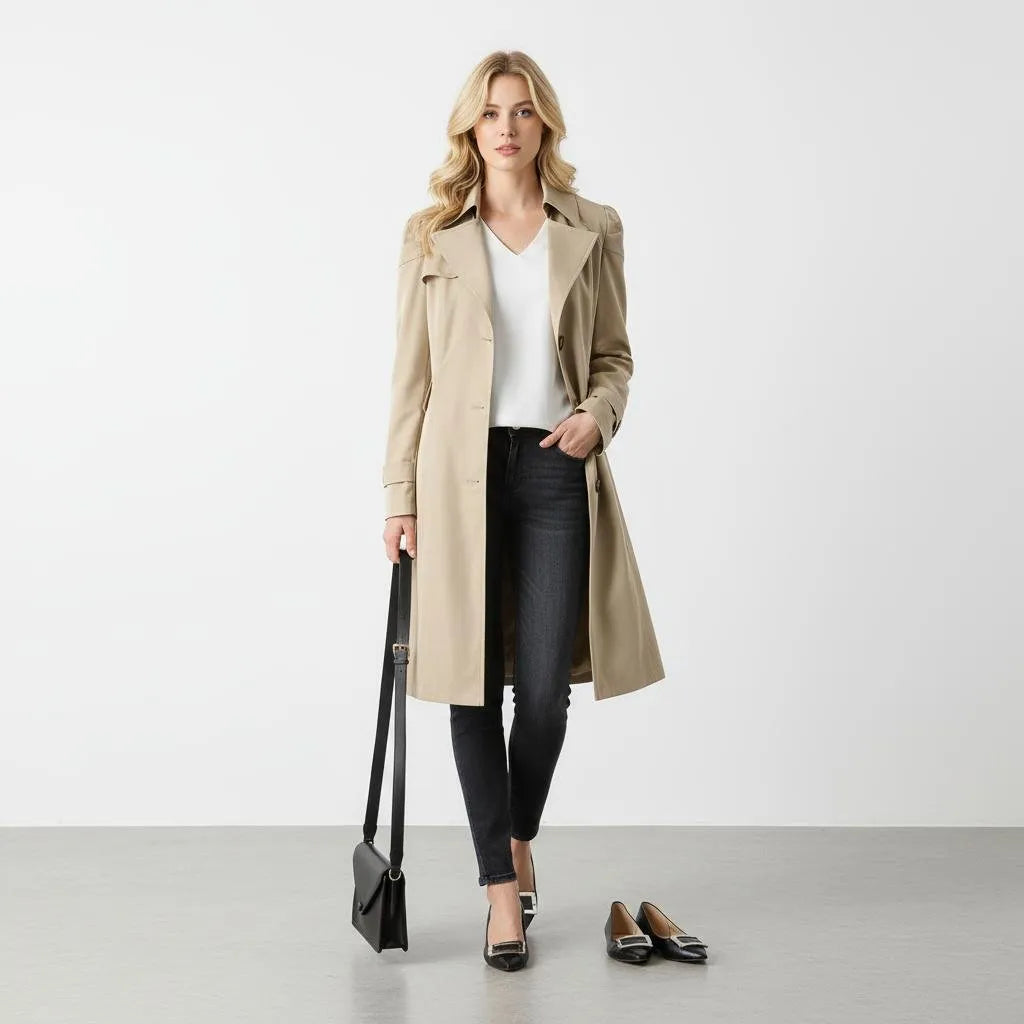Trenchcoat Dames | A-lijn Pofschouders Katoenmix - Miss Madera MIS-KOHI9S