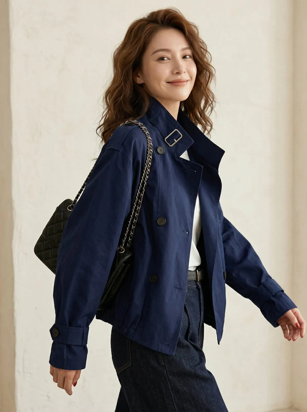 Trenchcoat met hoge kraag en gesp - Miss Madera MIS-D6A4CB