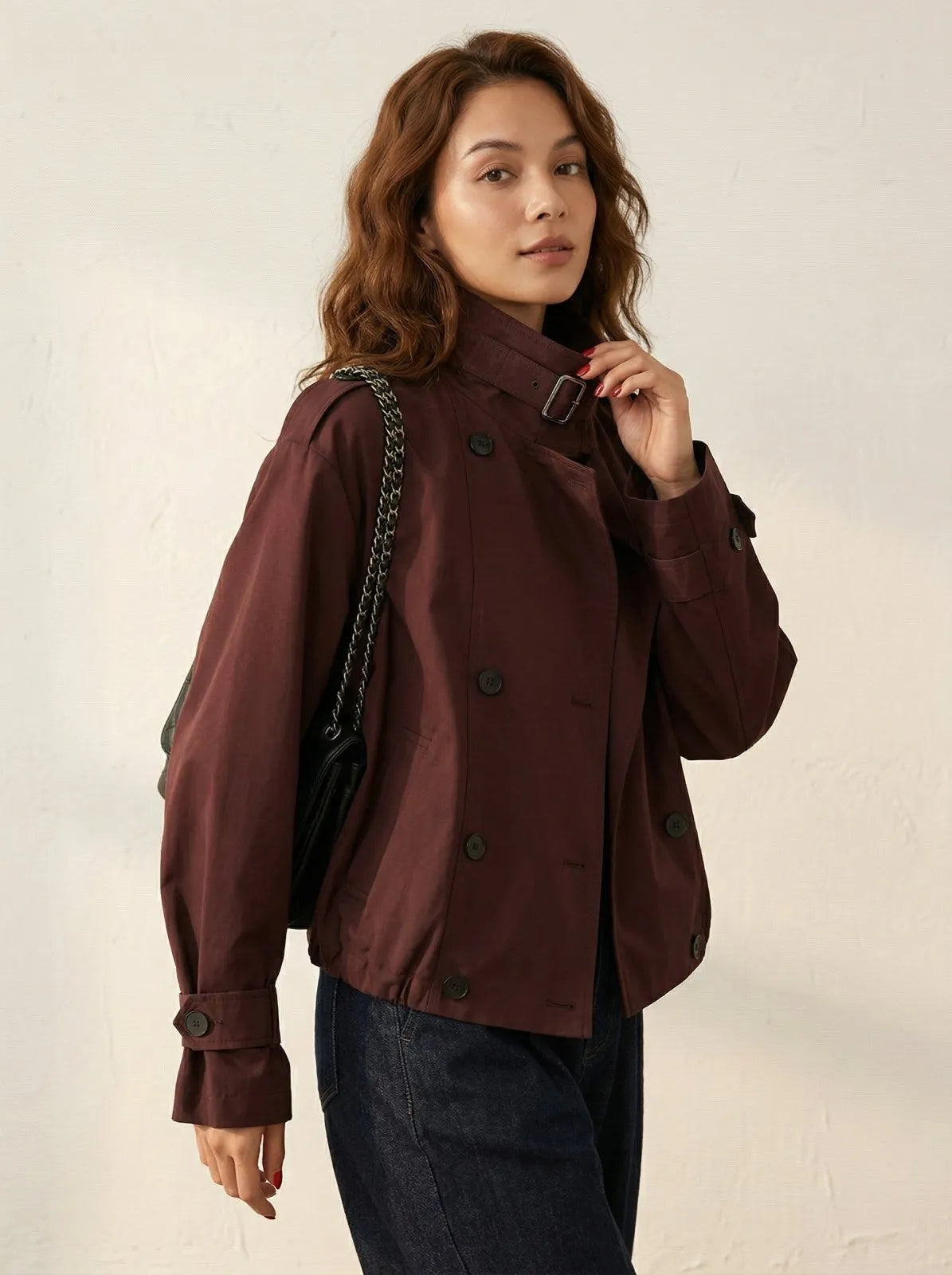 Trenchcoat met hoge kraag en gesp - Miss Madera MIS-BEBA56