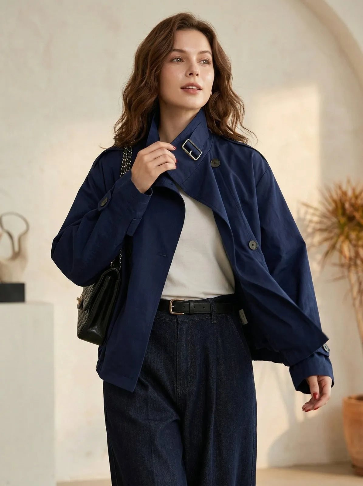 Trenchcoat met hoge kraag en gesp - Miss Madera MIS-D6A4CB