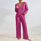Miss | Tweedelige Set Dames Geribbeld V-Hals Wijde Pijp – Co-ord Set