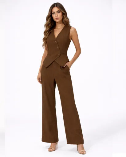 Miss | Tweedelige Set Dames Gilet & Wijde Pantalon – Co-ord Set