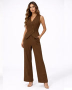 Miss | Tweedelige Set Dames Gilet & Wijde Pantalon – Co-ord Set
