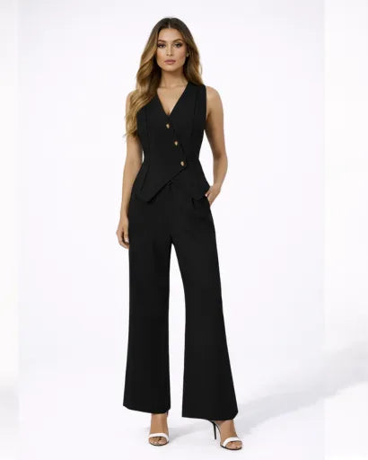 Miss | Tweedelige Set Dames Gilet & Wijde Pantalon – Co-ord Set