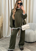 Tweedelige Set Dames Splittrui Relaxed Fit – Co-ord Set - Groen