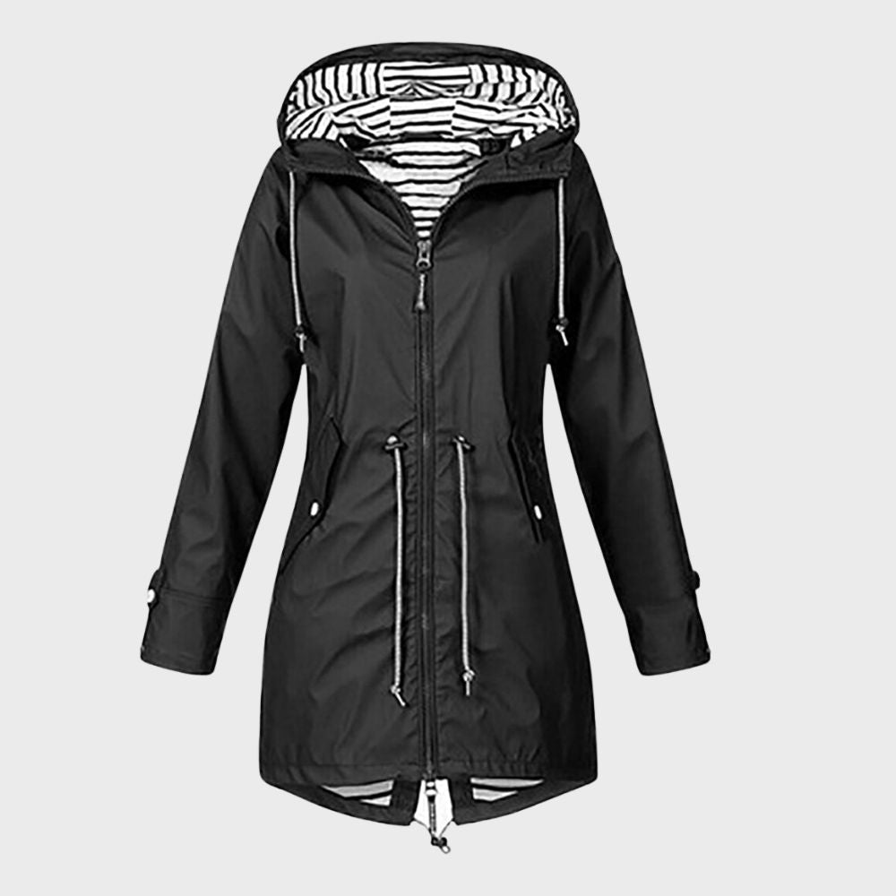Regenjas Dames Lang Waterdicht Getailleerd met Capuchon