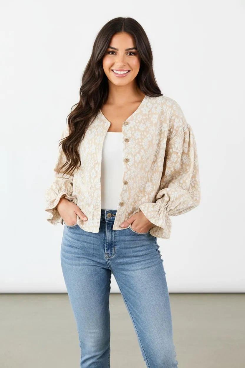Viscose Blouse Dames | Pofmouwen Gerimpelde Manchetten - Miss Madera MIS-XSUN50