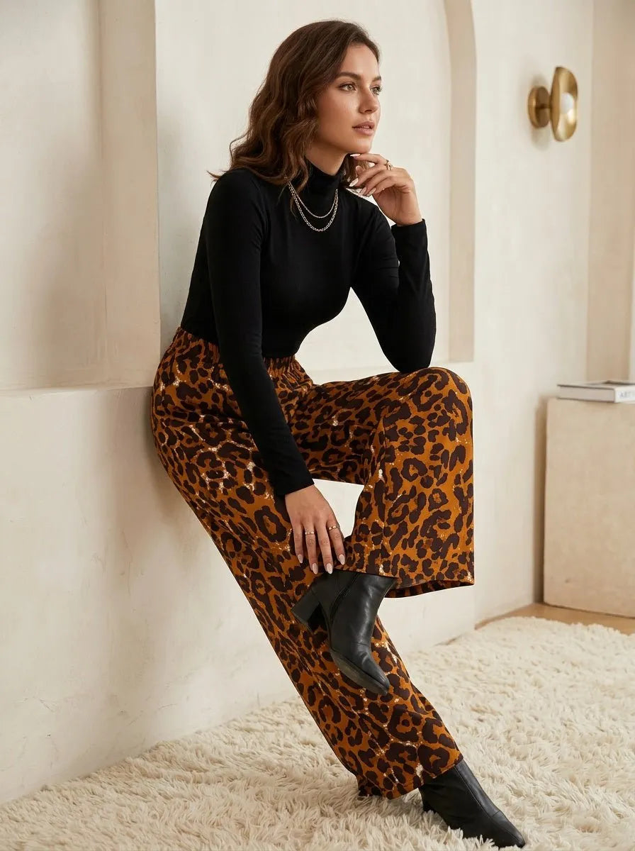Wide Leg Broek in Bruine Luipaardprint - Miss Madera MIS-F93967