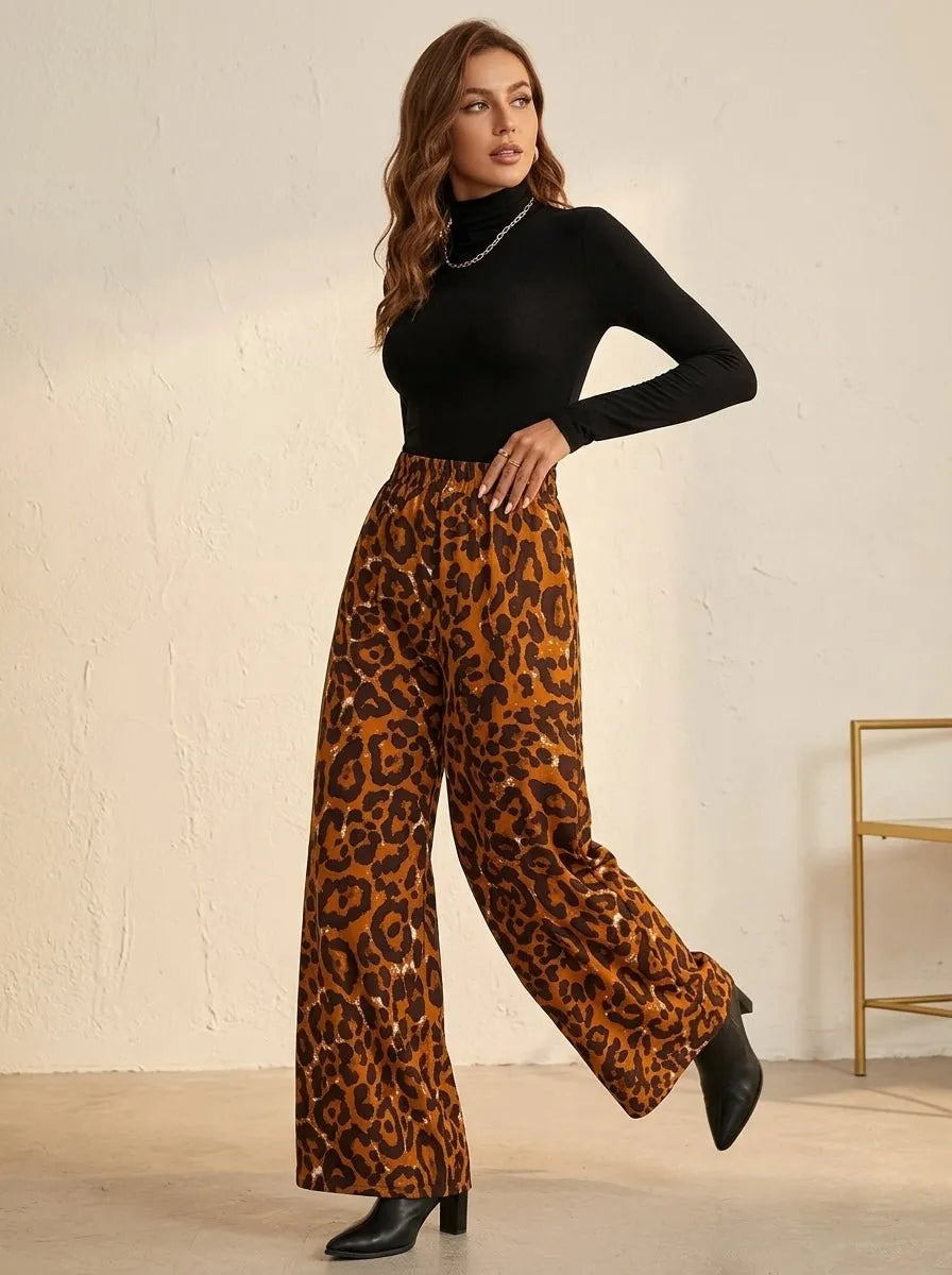 Wide Leg Broek in Bruine Luipaardprint - Miss Madera MIS-F93967