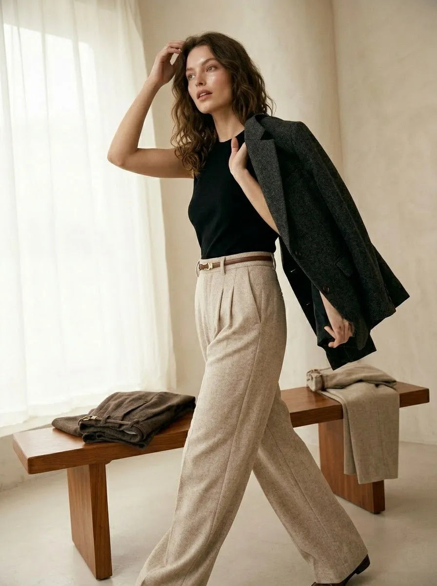 Wide Leg Broek met hoge taille en riem - Miss Madera MIS-86E61B