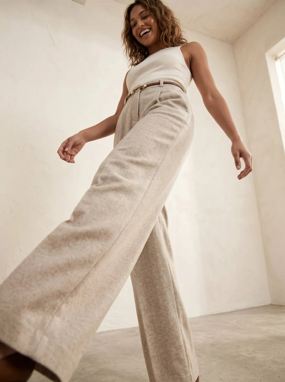 Wide Leg Broek met hoge taille en riem - Miss Madera MIS-86E61B