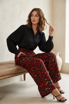 Wide Leg Broek rood‑zwarte luipaardprint - Miss Madera MIS-3DDD23