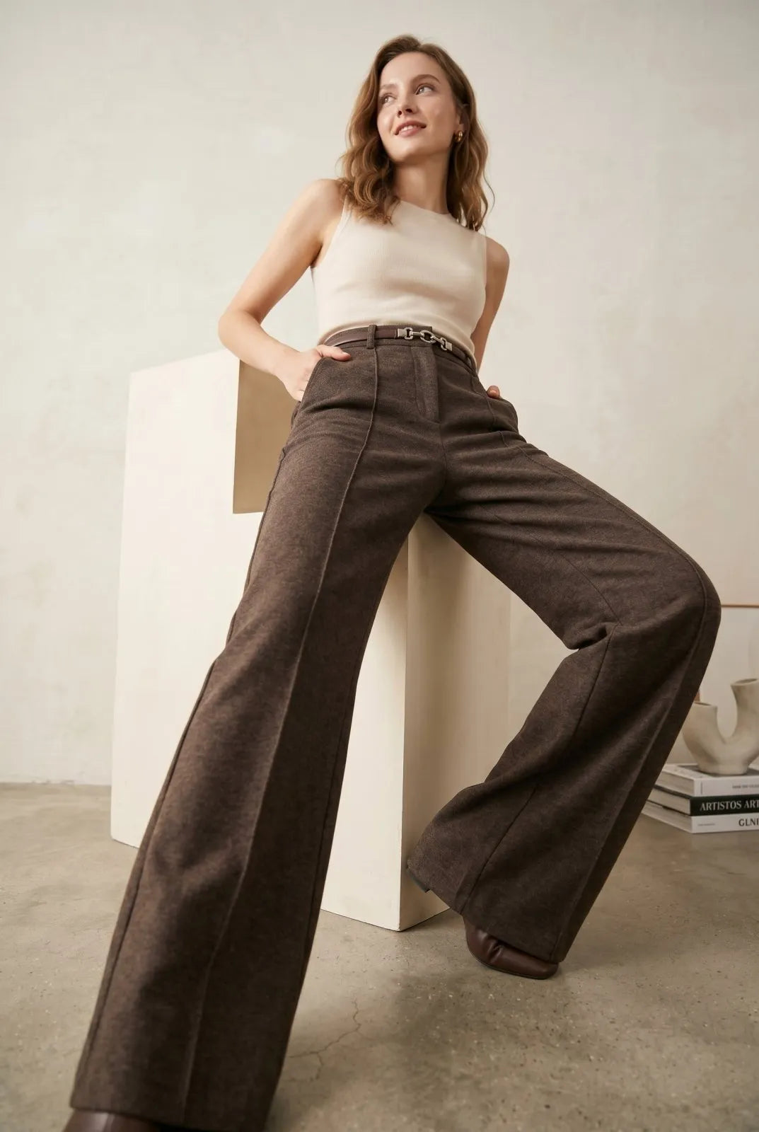 Wide Leg pantalon donkerbruin - Miss Madera MIS-5CF3AB
