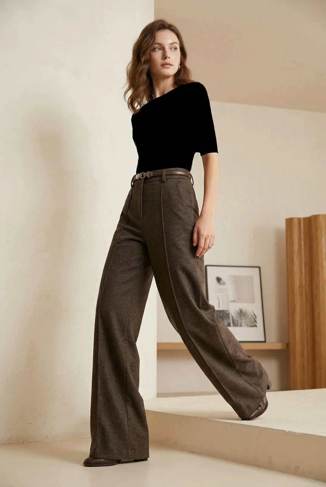 Wide Leg pantalon donkerbruin - Miss Madera MIS-5CF3AB