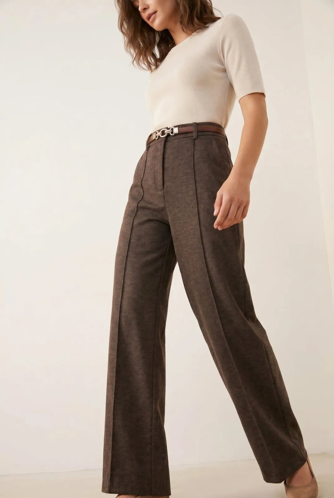 Wide Leg pantalon donkerbruin - Miss Madera MIS-5CF3AB