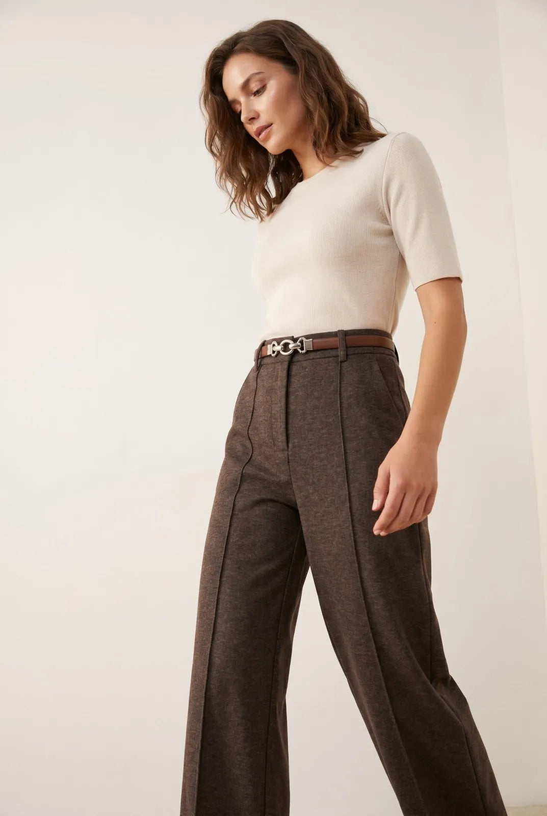 Wide Leg pantalon donkerbruin - Miss Madera MIS-5CF3AB
