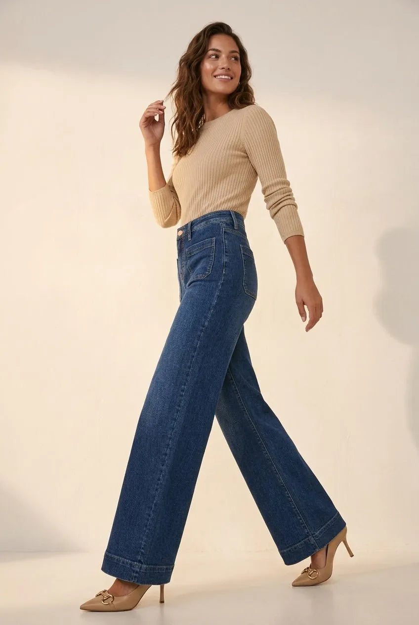 Wide-leg retro jeans met opgestikte zakken - Miss Madera MIS-52C3FA