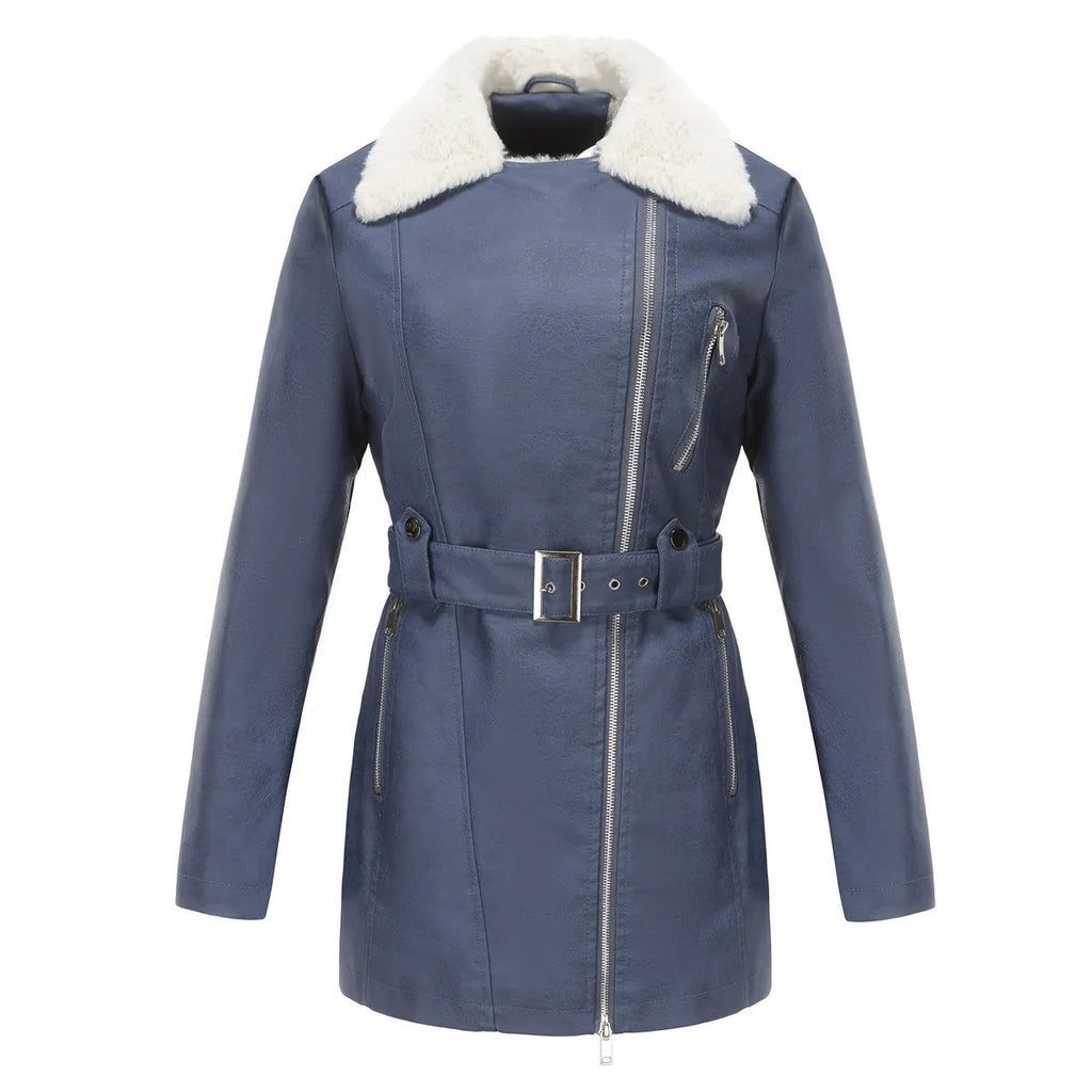 Jas Dames Getailleerd Teddy Kraag Asymmetrische Rits Lang