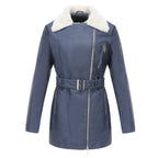 Jas Dames Getailleerd Teddy Kraag Asymmetrische Rits Lang
