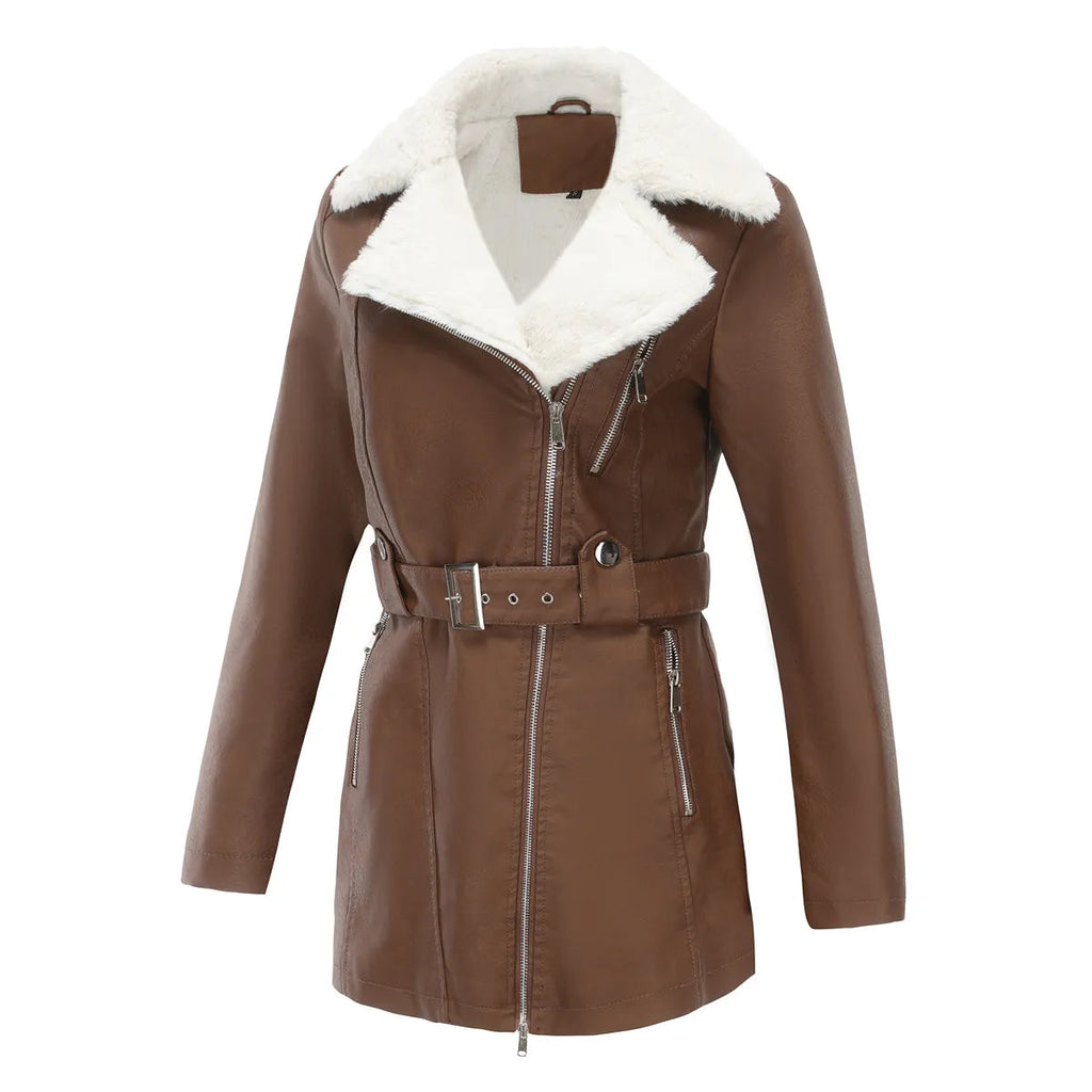 Jas Dames Getailleerd Teddy Kraag Asymmetrische Rits Lang