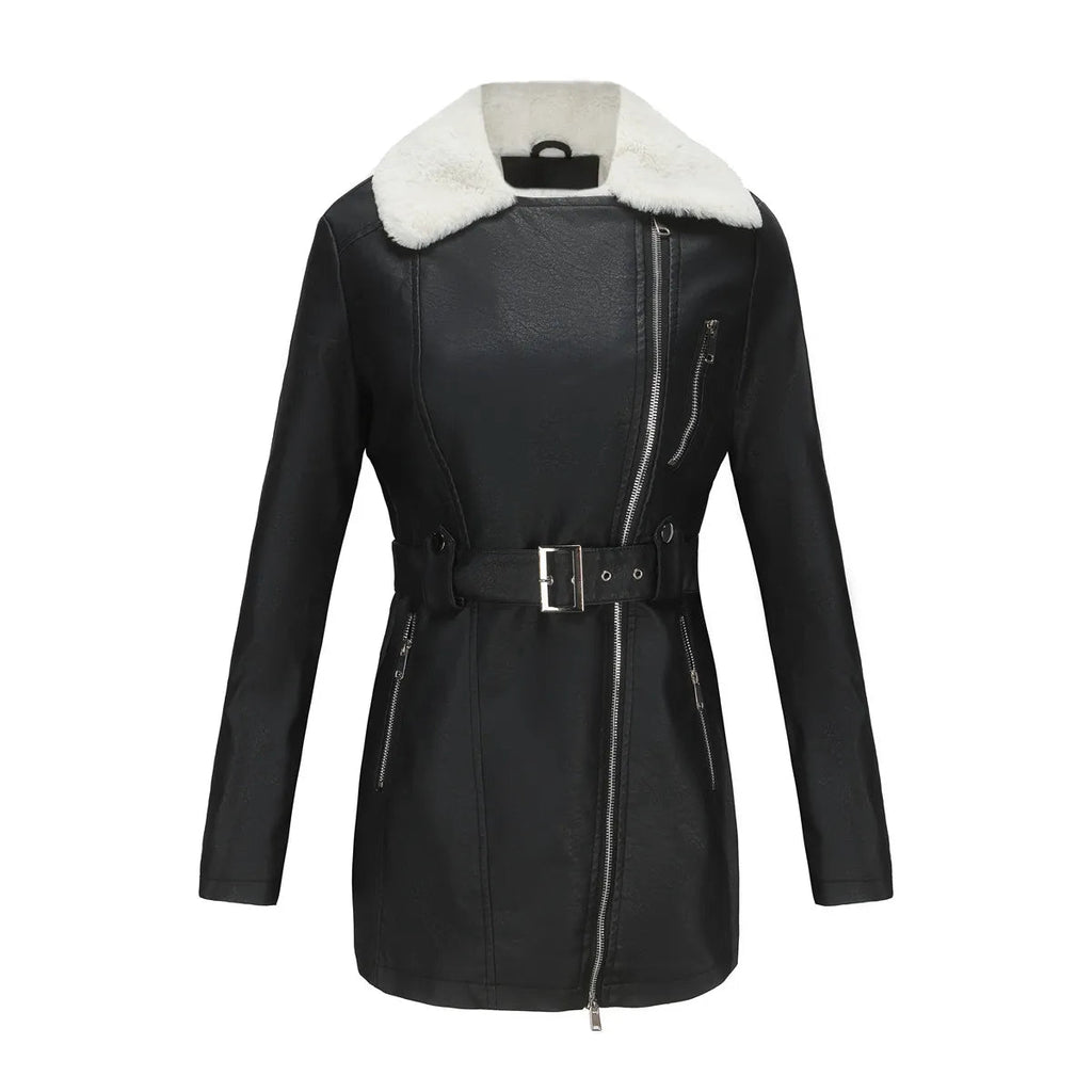 Jas Dames Getailleerd Teddy Kraag Asymmetrische Rits Lang