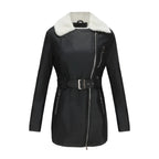 Jas Dames Getailleerd Teddy Kraag Asymmetrische Rits Lang
