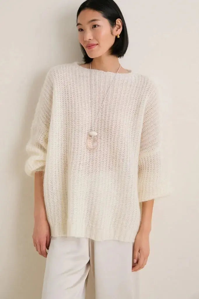 Sweter damski z wełny kaszmirowej | Dzianinowy oversize z dekoltem typu łódka