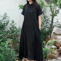 Jurk Dames Maxi Staande Kraag Korte Mouw - Polyester - Zwart