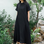 Jurk Dames Maxi Staande Kraag Korte Mouw - Polyester - Zwart