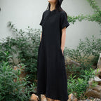 Jurk Dames Maxi Staande Kraag Korte Mouw - Polyester