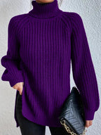 Jurk Dames Coltrui Lange Mouw Relaxed - Polyester - Paars