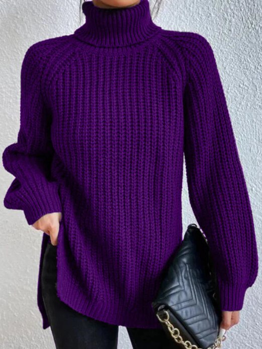 Jurk Dames Coltrui Lange Mouw Relaxed - Polyester - Paars