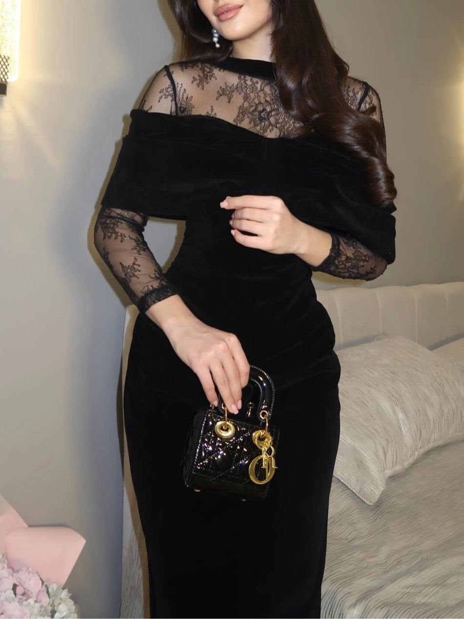 Jurk Dames Maxi Kanten Fluweel Avond - Fluweel