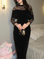 Jurk Dames Maxi Kanten Fluweel Avond - Fluweel