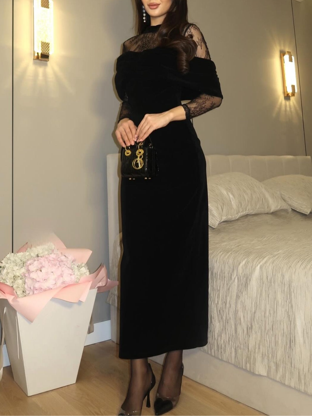 Jurk Dames Maxi Kanten Fluweel Avond - Fluweel