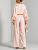 Co-ord set Dames Bloemen Manchetten Wijde Pijpen High-Waist