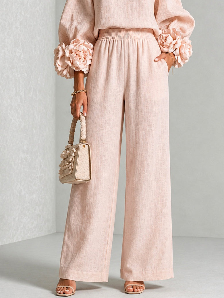 Co-ord set Dames Bloemen Manchetten Wijde Pijpen High-Waist