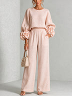 Co-ord set Dames Bloemen Manchetten Wijde Pijpen High-Waist