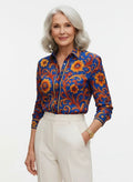 Zijden Blouse Dames | Barokprint Vloeiend Silhouet - Miss Madera