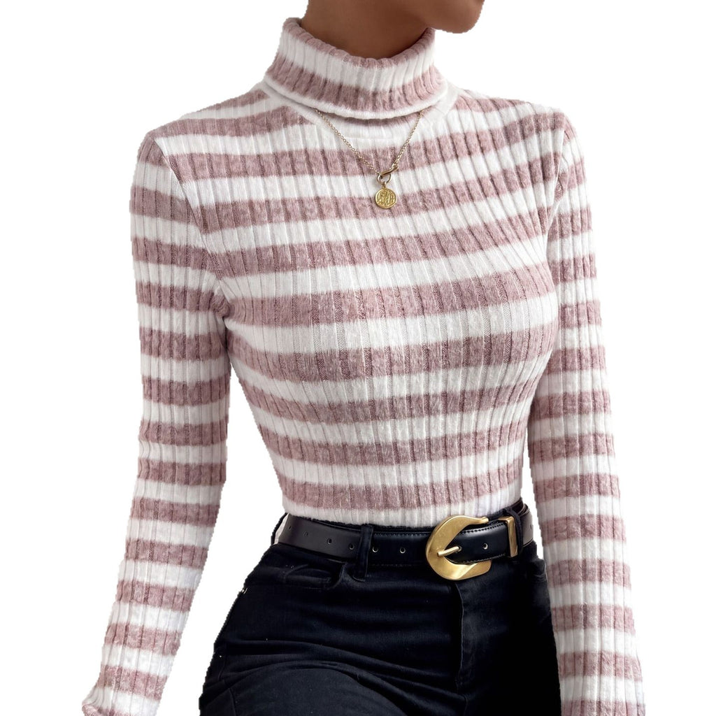 Trui Dames Slim Fit Coltrui Gestreept Lange Mouw